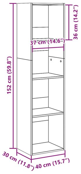 Betonszürke szerelt fa könyvespolc 40 x 30 x 152 cm