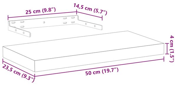 Szerelt fa függőpolc 50 x 23,5 x 4 cm