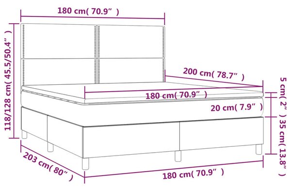 VidaXL sötétbarna szövet rugós ágy matraccal 180 x 200 cm