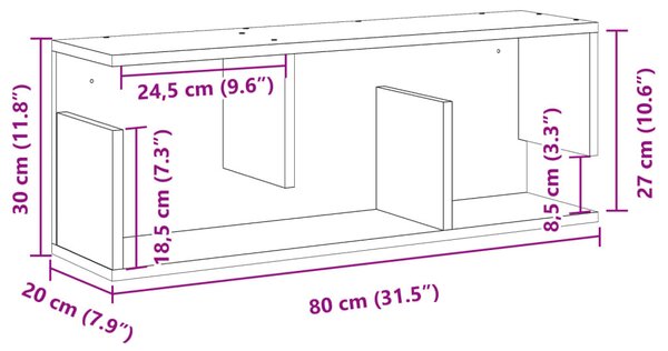 Fekete szerelt fa faliszekrény 80 x 20 x 30 cm
