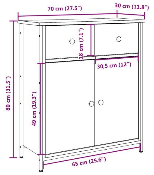 Antik fa színű szerelt fa tálalószekrény 70 x 30 x 80 cm