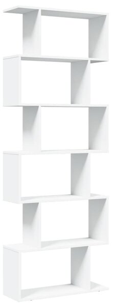 6 szintes fehér szerelt fa elválasztó könyvespolc 70x24x193 cm