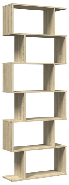 6 szintes sonoma tölgy fa elválasztó könyvespolc 70x24x193 cm