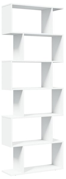 6 szintes fehér szerelt fa elválasztó könyvespolc 70x24x193 cm