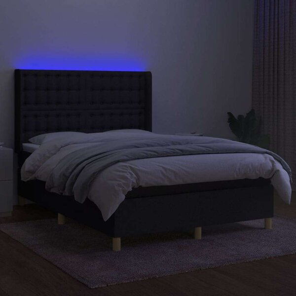 VidaXL fekete szövet rugós és LED-es ágy matraccal 140x190 cm
