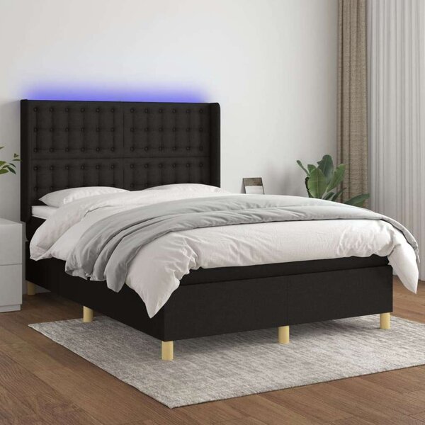VidaXL fekete szövet rugós és LED-es ágy matraccal 140x190 cm
