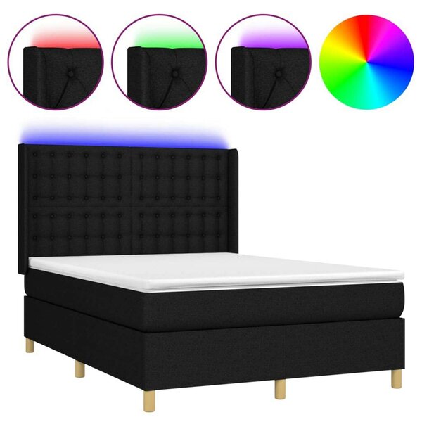 VidaXL fekete szövet rugós és LED-es ágy matraccal 140x190 cm