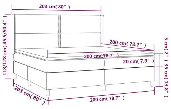 VidaXL Bársony Ágy Matraccal - 200x200 cm