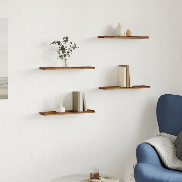 4 db antik fa színű szerelt fa fali polc 40 x 10 x 1,5 cm