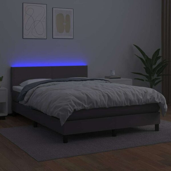 VidaXL szürke műbőr rugós ágy matraccal és LED-del 140x200 cm