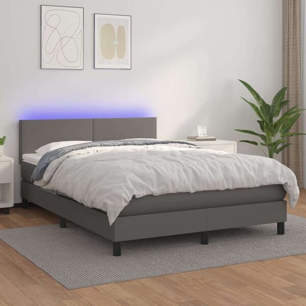 VidaXL szürke műbőr rugós ágy matraccal és LED-del 140x200 cm