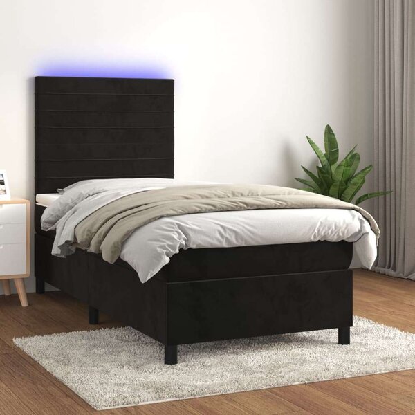 VidaXL Ágy - Fekete Bársony - 90x190 cm - LED