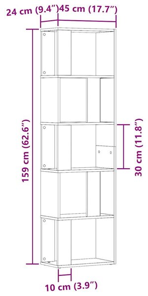 Antik fa színű szerelt fa könyvszekrény 45x24x159 cm