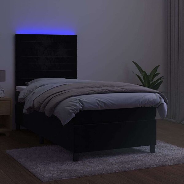 VidaXL Ágy - Fekete Bársony - 90x190 cm - LED