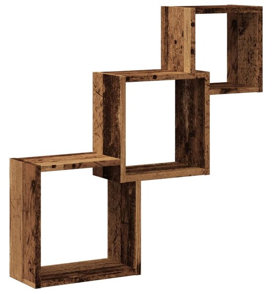 Antik fa színű szerelt fa fali kocka polcok 68x15x68 cm