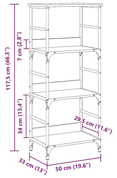 Antik fa színű szerelt fa könyvszekrény 50 x 33 x 117,5 cm