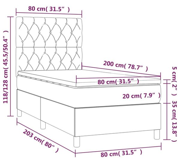 Bársony Ágy LED-del - 80x200 cm