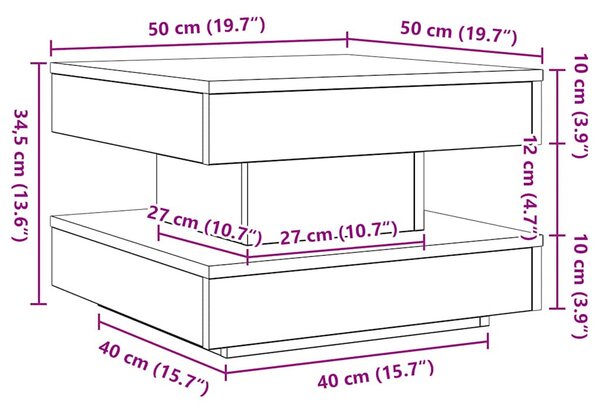 Fehér dohányzóasztal 360 fokban forgatható 50x50x34,5 cm