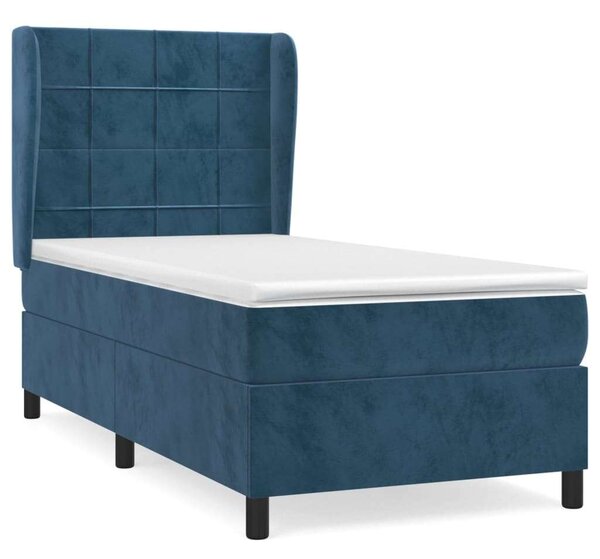 VidaXL sötétkék bársony rugós ágy matraccal 90x190 cm