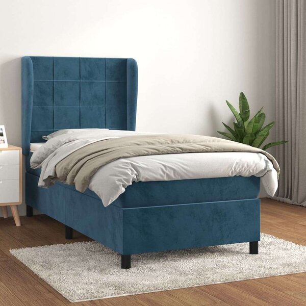 VidaXL sötétkék bársony rugós ágy matraccal 90x190 cm