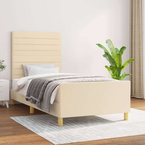 VidaXL krémszínű szövet ágykeret fejtámlával 80 x 200 cm
