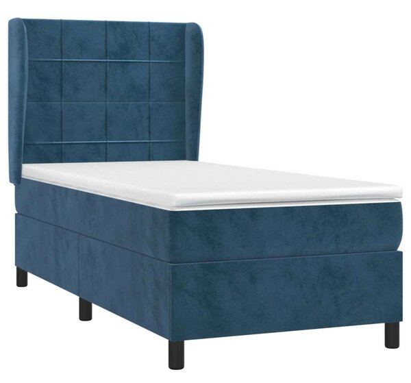 VidaXL sötétkék bársony rugós ágy matraccal 90x190 cm
