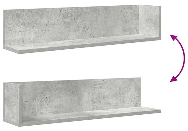 2 db betonszürke szerelt fa fali polc 75 x 16,5 x 16,5 cm