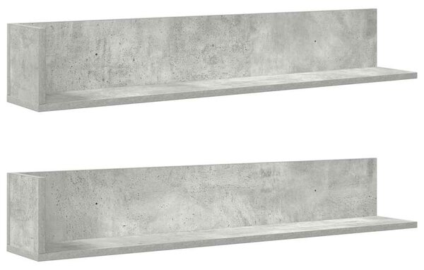 2 db betonszürke szerelt fa fali polc 100 x 16,5 x 16,5 cm