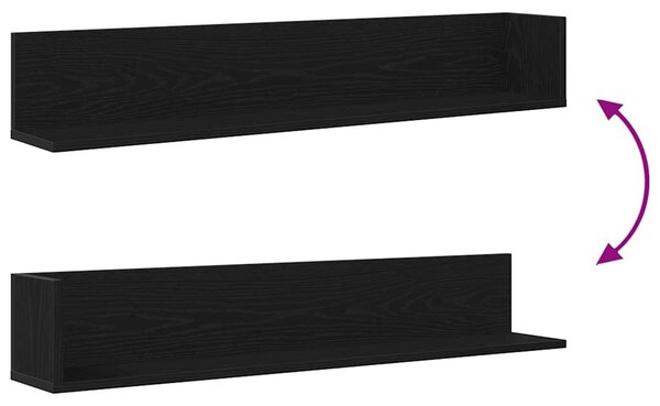 2 db fekete szerelt fa fali polc 100 x 16,5 x 16,5 cm
