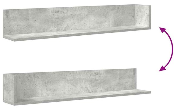 2 db betonszürke szerelt fa fali polc 100 x 16,5 x 16,5 cm
