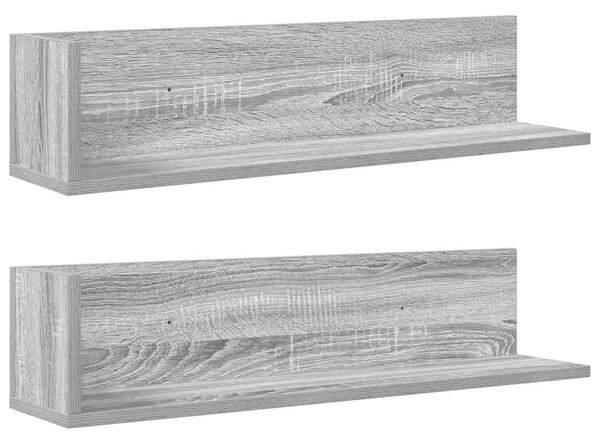 2 db szürke sonoma színű szerelt fa fali polc 75x16,5x16,5 cm