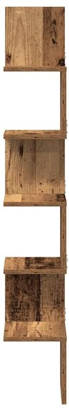 Antik fa színű szerelt fa fali sarokpolc 20 x 20 x 127,5 cm