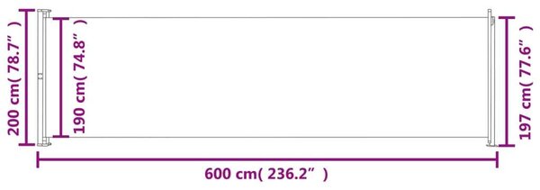 VidaXL piros behúzható oldalsó terasznapellenző 200 x 600 cm