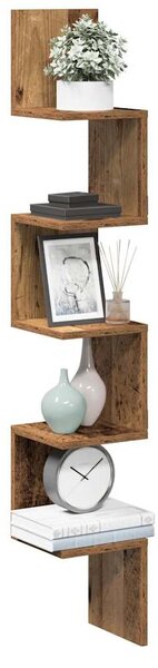 Antik fa színű szerelt fa fali sarokpolc 20 x 20 x 127,5 cm