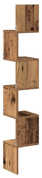 Antik fa színű szerelt fa fali sarokpolc 20 x 20 x 127,5 cm