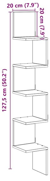 Antik fa színű szerelt fa fali sarokpolc 20 x 20 x 127,5 cm