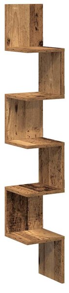 Antik fa színű szerelt fa fali sarokpolc 20 x 20 x 127,5 cm