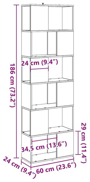Antik fa színű térelválasztó könyvszekrény 60x24x186 cm