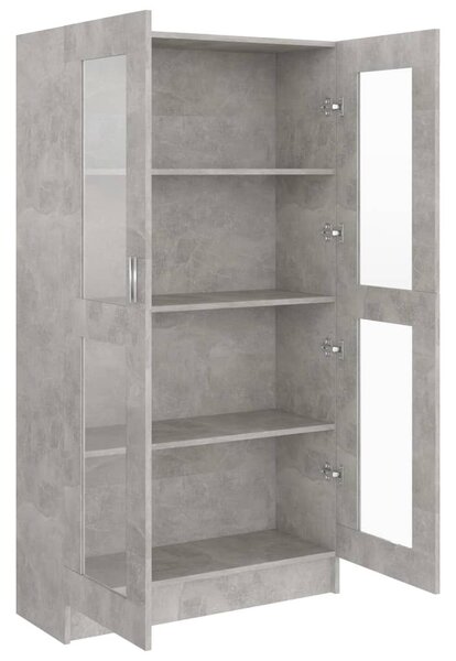 Betonszürke szerelt fa vitrinszekrény 82,5 x 30,5 x 150 cm