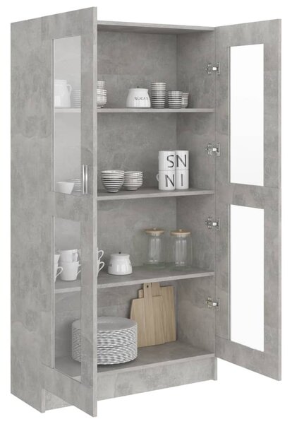 Betonszürke szerelt fa vitrinszekrény 82,5 x 30,5 x 150 cm