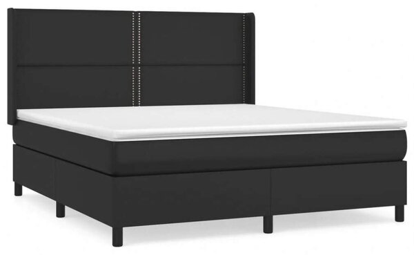 VidaXL fekete műbőr rugós ágy matraccal 180 x 200 cm