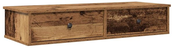 Antik fa szerelt fa falipolc fiókokkal 100 x 37,5 x 19 cm