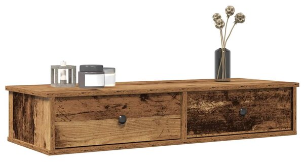 Antik fa szerelt fa falipolc fiókokkal 100 x 37,5 x 19 cm