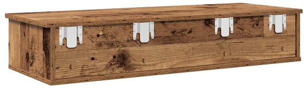 Antik fa szerelt fa falipolc fiókokkal 100 x 37,5 x 19 cm