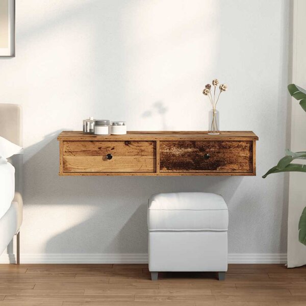 Antik fa szerelt fa falipolc fiókokkal 100 x 37,5 x 19 cm