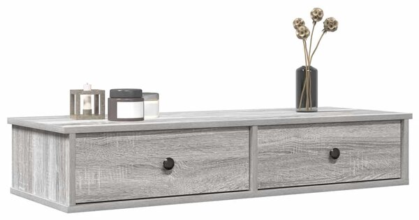 Szürke sonoma szerelt fa falipolc fiókokkal 100 x 37,5 x 19 cm