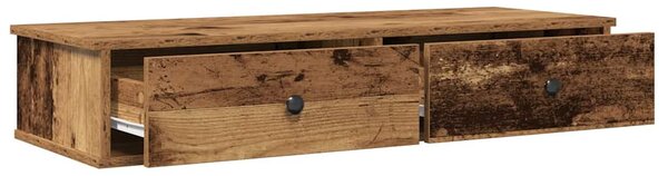 Antik fa szerelt fa falipolc fiókokkal 100 x 37,5 x 19 cm