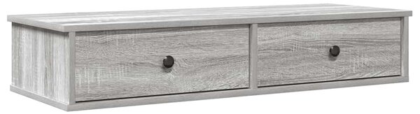 Szürke sonoma szerelt fa falipolc fiókokkal 100 x 37,5 x 19 cm