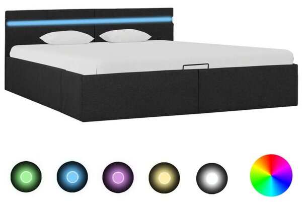 VidaXL sötétszürke LED-es szövetágy hidraulikus tárolóval 180 x 200 cm