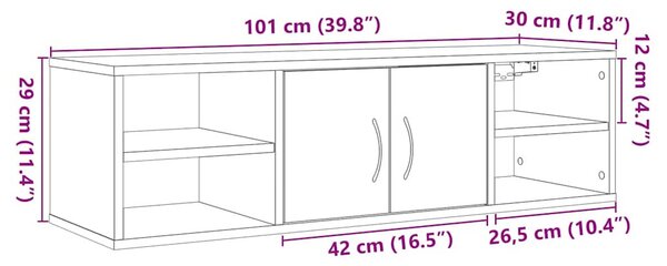 Antik fa színű szerelt fa faliszekrény 101x30x29 cm